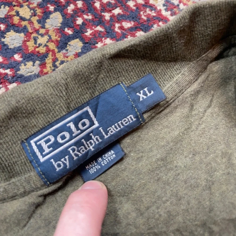 VTG 90s Polo Ralph Lauren XL Olive Green Purple Pony Short Sleeve Cotton Polo
